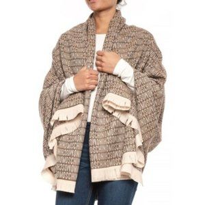 100% Wool Moschino Designer Oversized Shawl Scarf Tan Brown Logo Italian